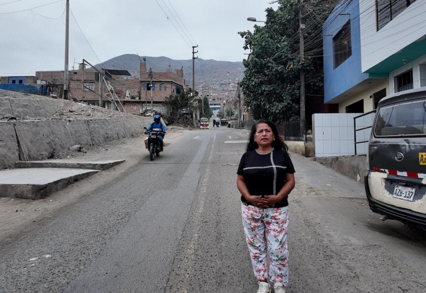 Carmen dans la rue, avec en arrière-plan world mosquito program